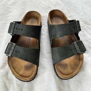 Birkenstock Arizona Soft Footbed Sandals - Black Oiled Leather - Size 38.